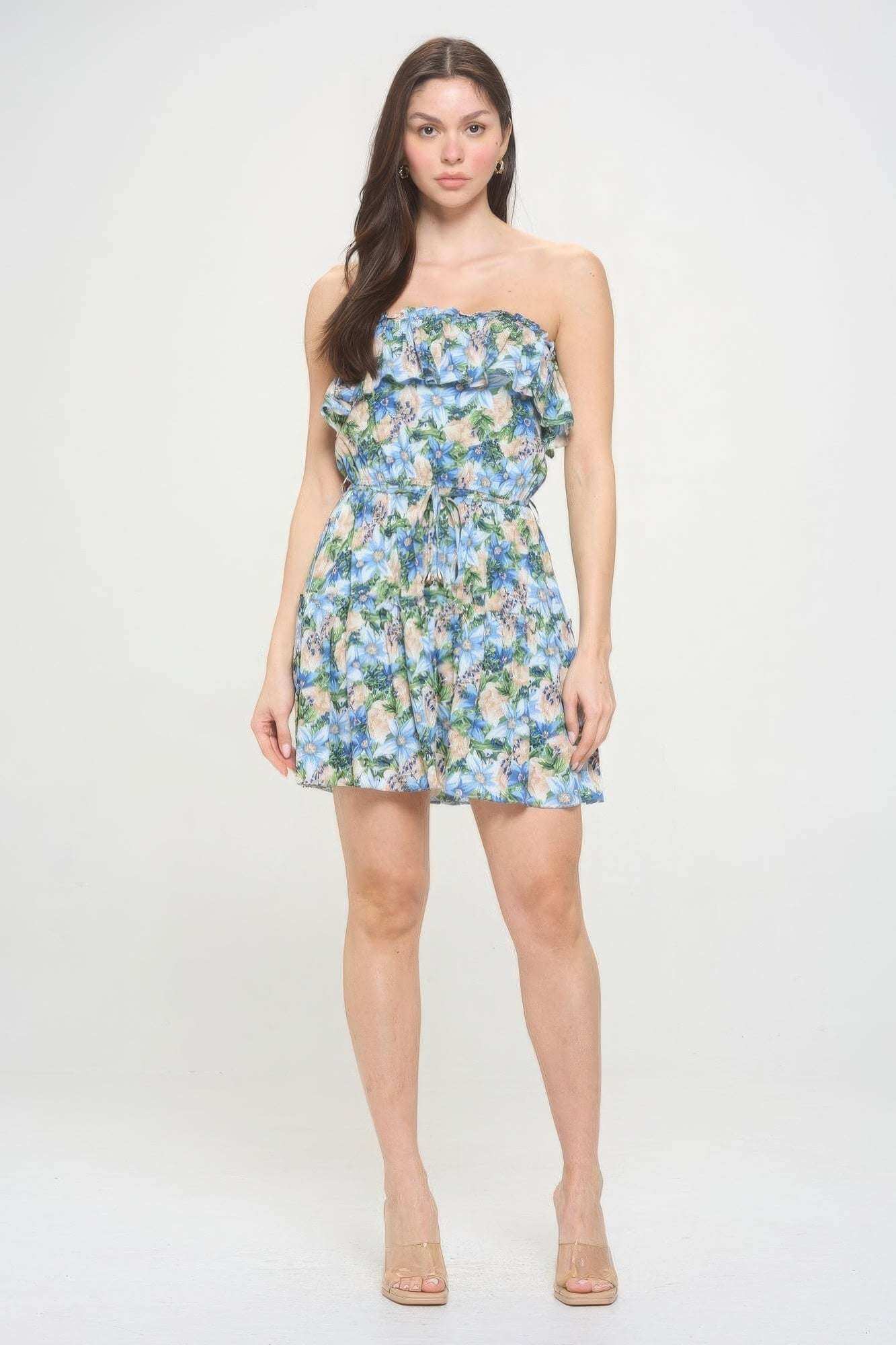 Berry Flower Ruffle Tube Top Mini Dress - The Diva Goddess