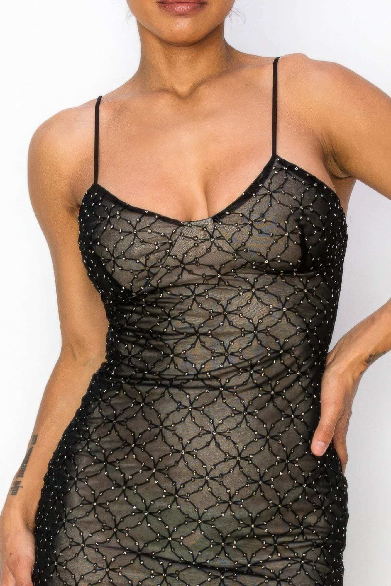 Black Mesh Mini Dress With Sequinbs - The Diva Goddess