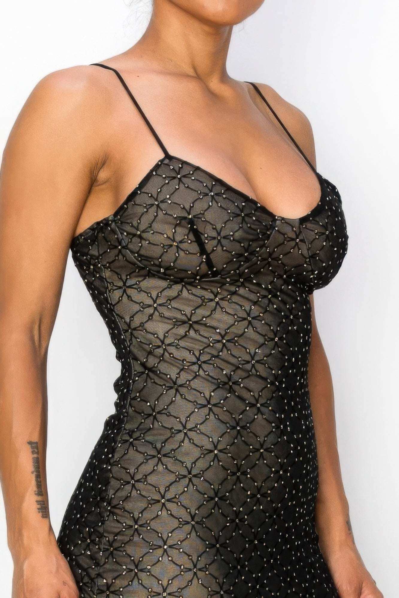 Black Mesh Mini Dress With Sequinbs - The Diva Goddess