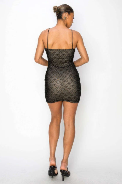 Black Mesh Mini Dress With Sequinbs - The Diva Goddess