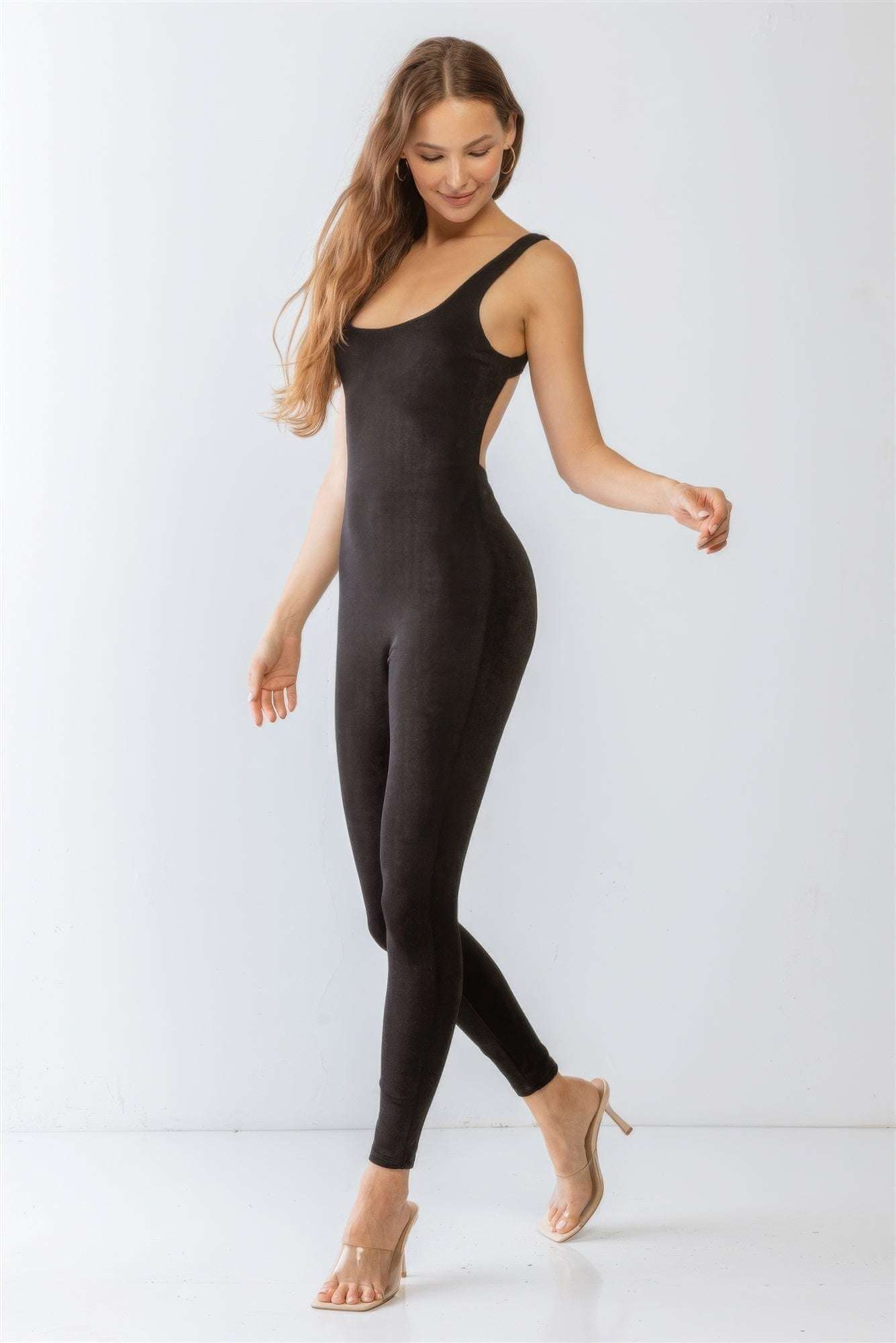 Black Sleeveless Cut-out Detail Slim Fit Jumpsuit & Open Front Long Sleeve Cardigan Set - The Diva Goddess