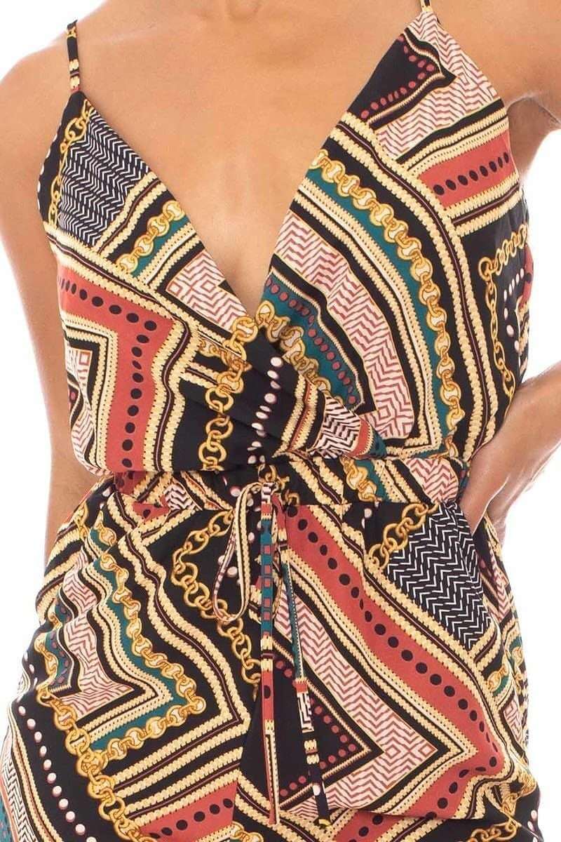 Boarder Print Wrap Drawstring Waist Jumpsuit - The Diva Goddess