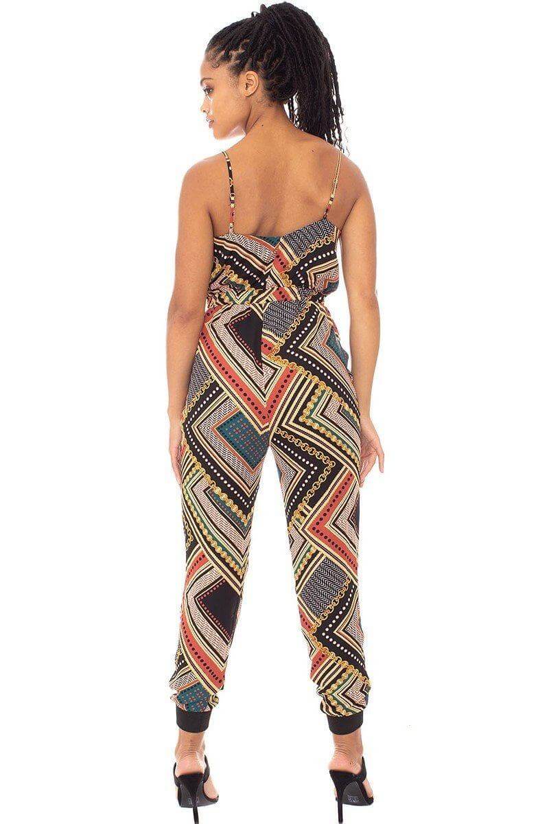 Boarder Print Wrap Drawstring Waist Jumpsuit - The Diva Goddess