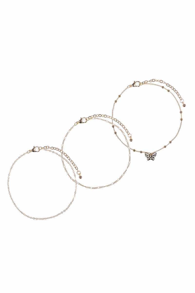 Butterfly Metal Chain 3 Pc Bracelet Set - The Diva Goddess