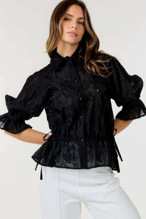 Button-down Collar Neck Embroidered Top - The Diva Goddess