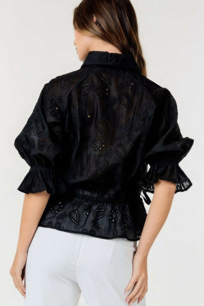 Button-down Collar Neck Embroidered Top - The Diva Goddess