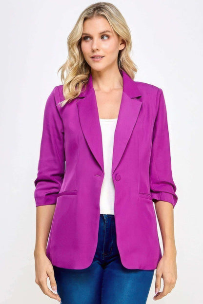 Buttoned Detail 3/4 Sleeve Blazer - The Diva Goddess