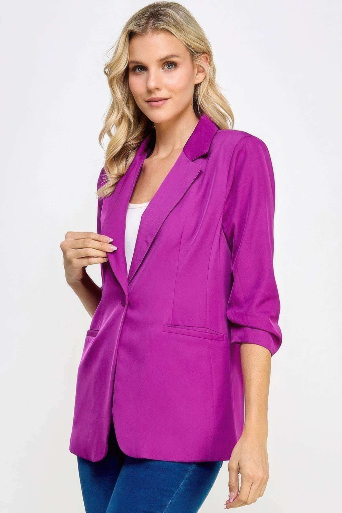 Buttoned Detail 3/4 Sleeve Blazer - The Diva Goddess