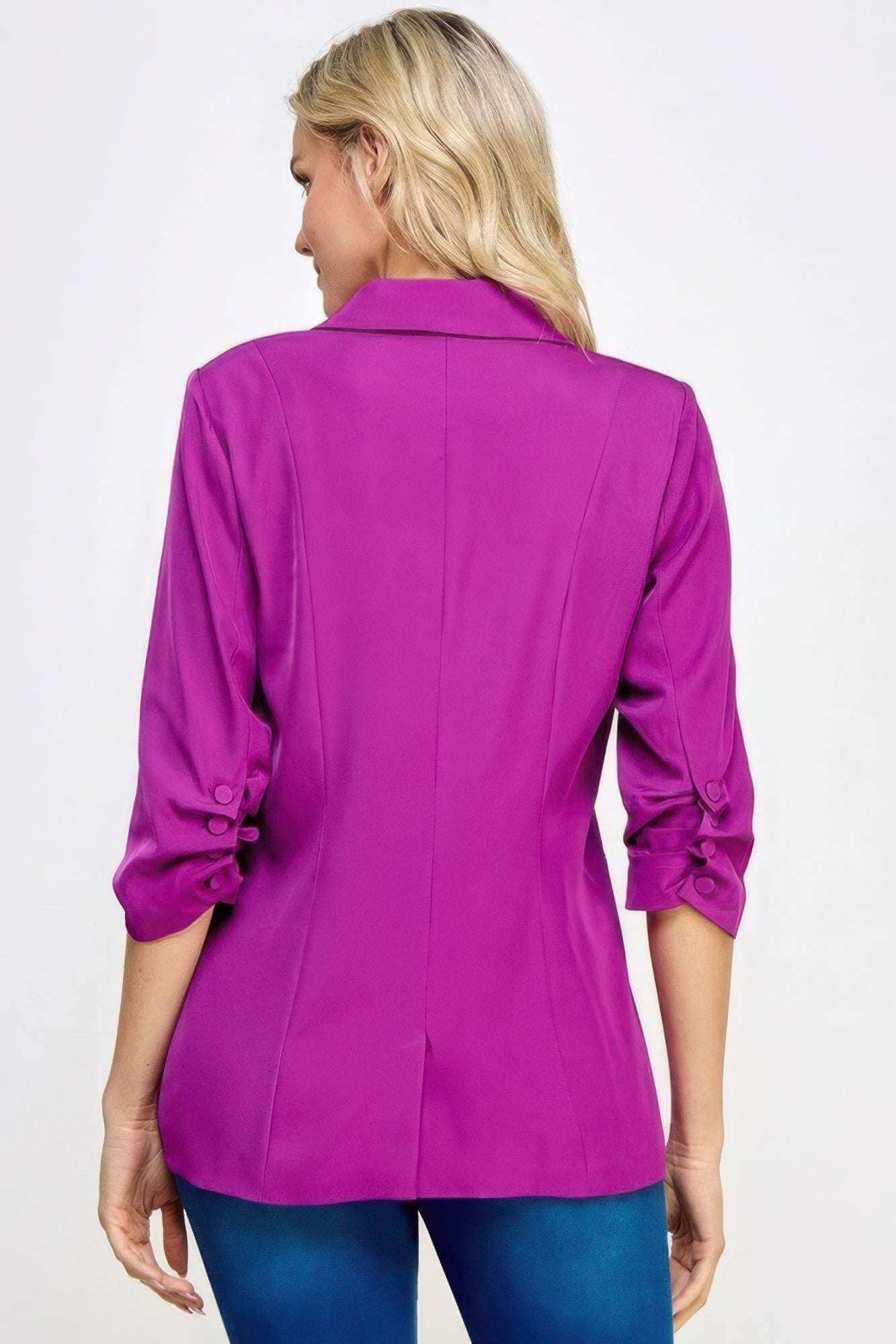 Buttoned Detail 3/4 Sleeve Blazer - The Diva Goddess