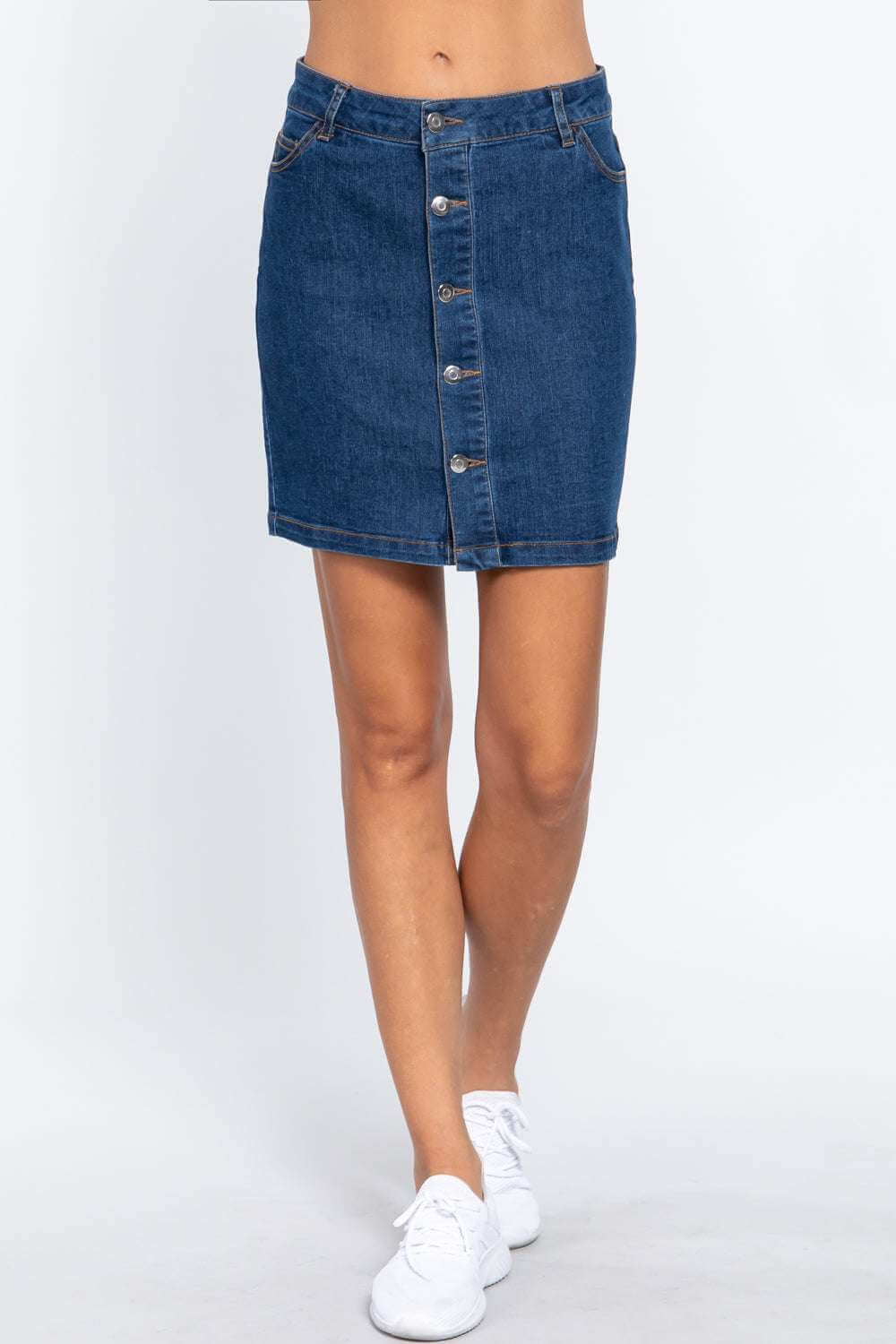 Buttoned Stretch Denim Mini Skirt - The Diva Goddess