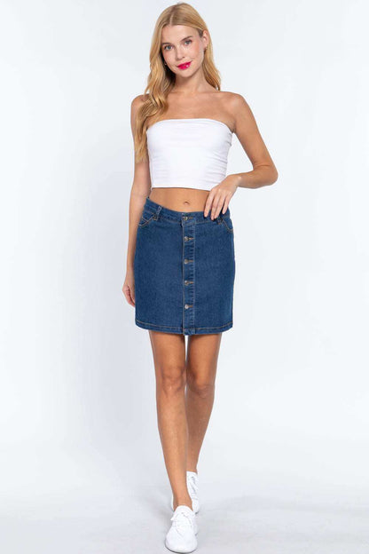 Buttoned Stretch Denim Mini Skirt - The Diva Goddess