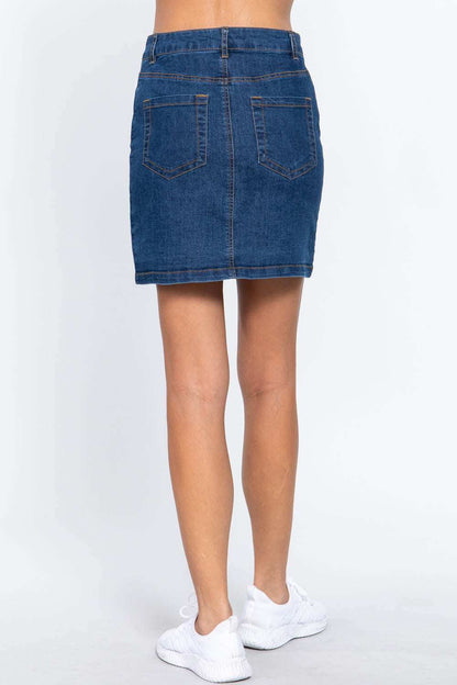 Buttoned Stretch Denim Mini Skirt - The Diva Goddess