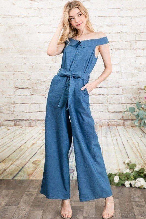 Offshoulder denim jumpsuit