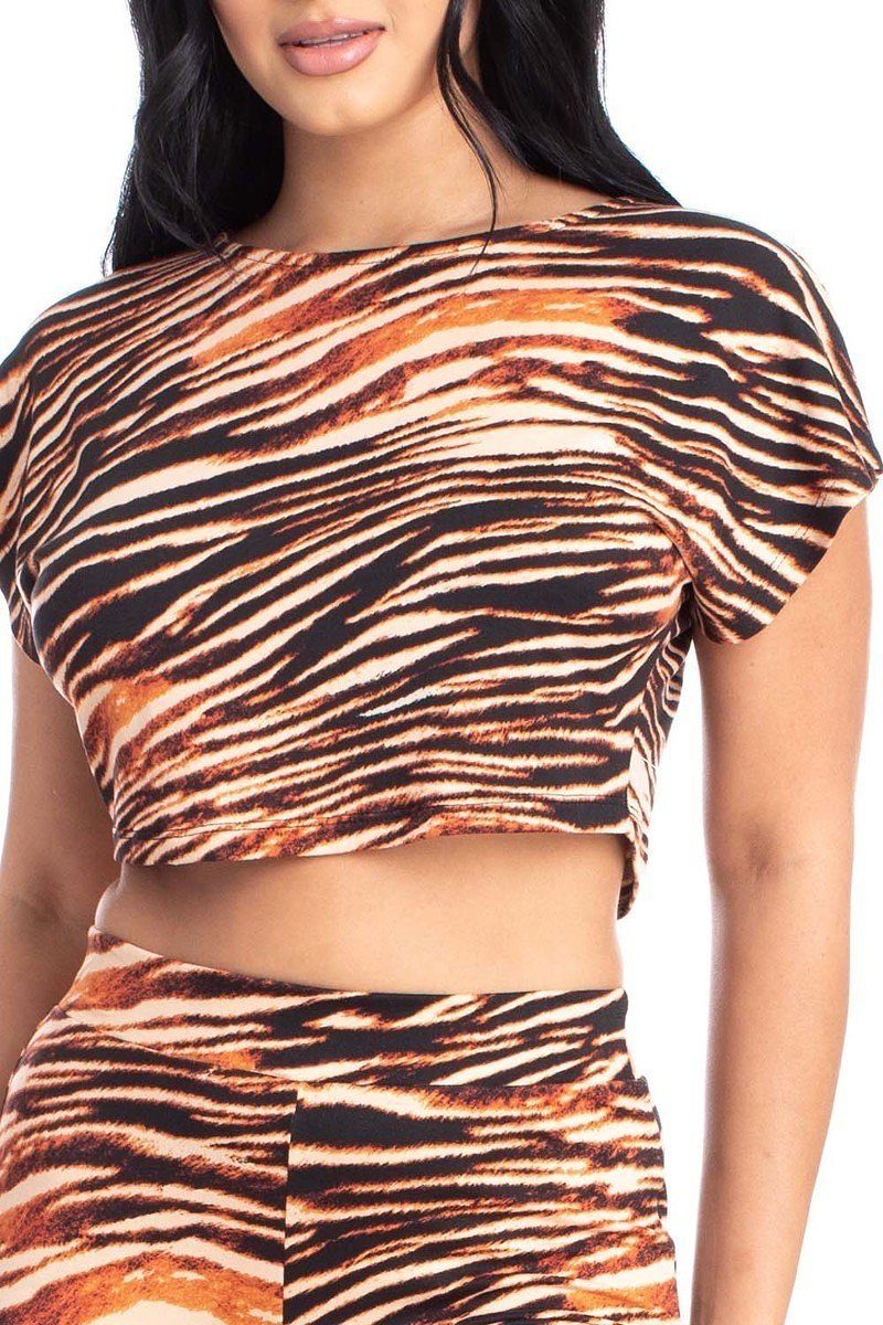 Zebra Print Crop Top And Palazzo Pants Set