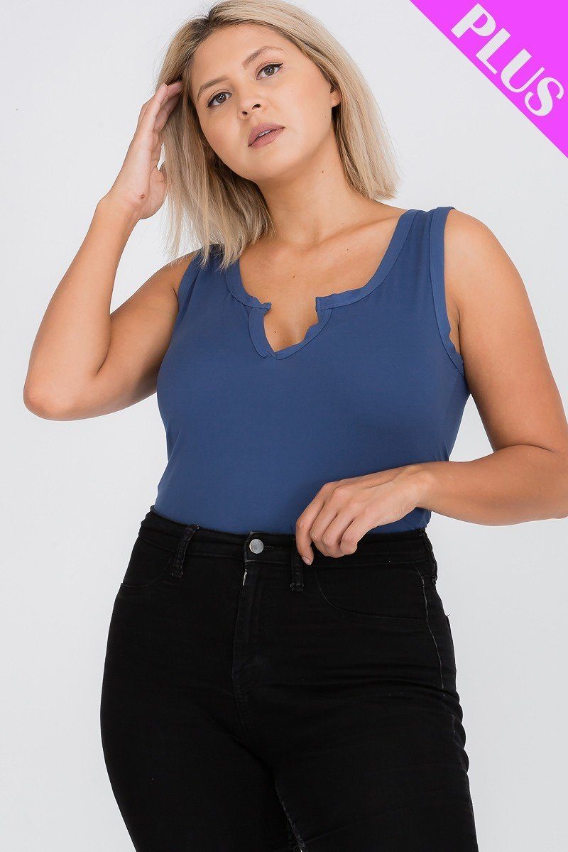 Plus Size Split Neckline Bodysuit Top