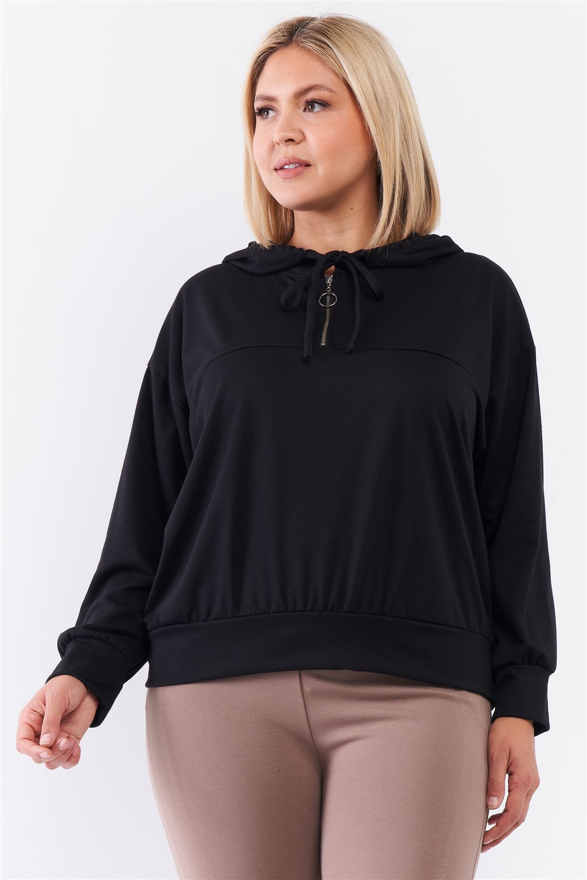 Black Oversize High Neck Zip-up Hoodie Sweatshirt