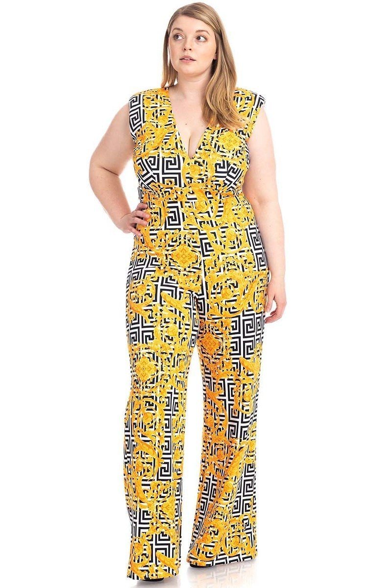 Greek Key Print Formal Jumpsuit