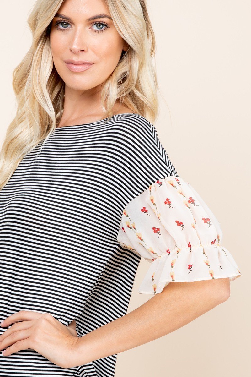 Cute Striped Curved Hem Casual Top