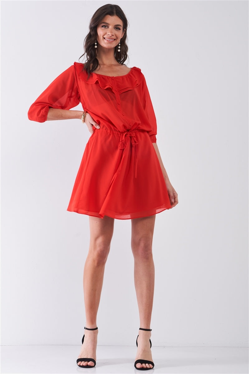 Red Boat Neck Dress