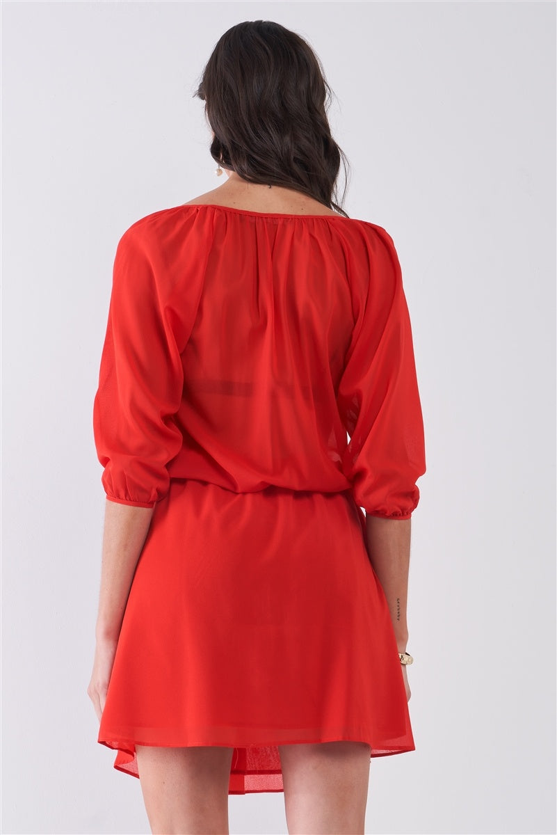 Red Boat Neck Dress