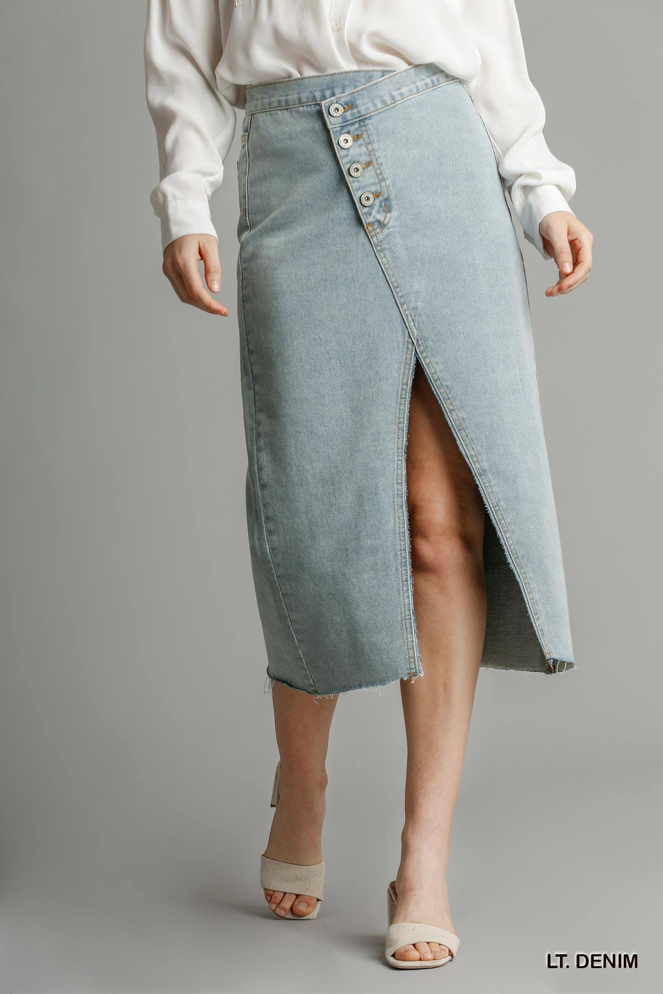 Denim skirt with front split