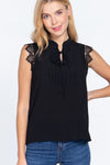 Lace Sleeve Collard Woven Top