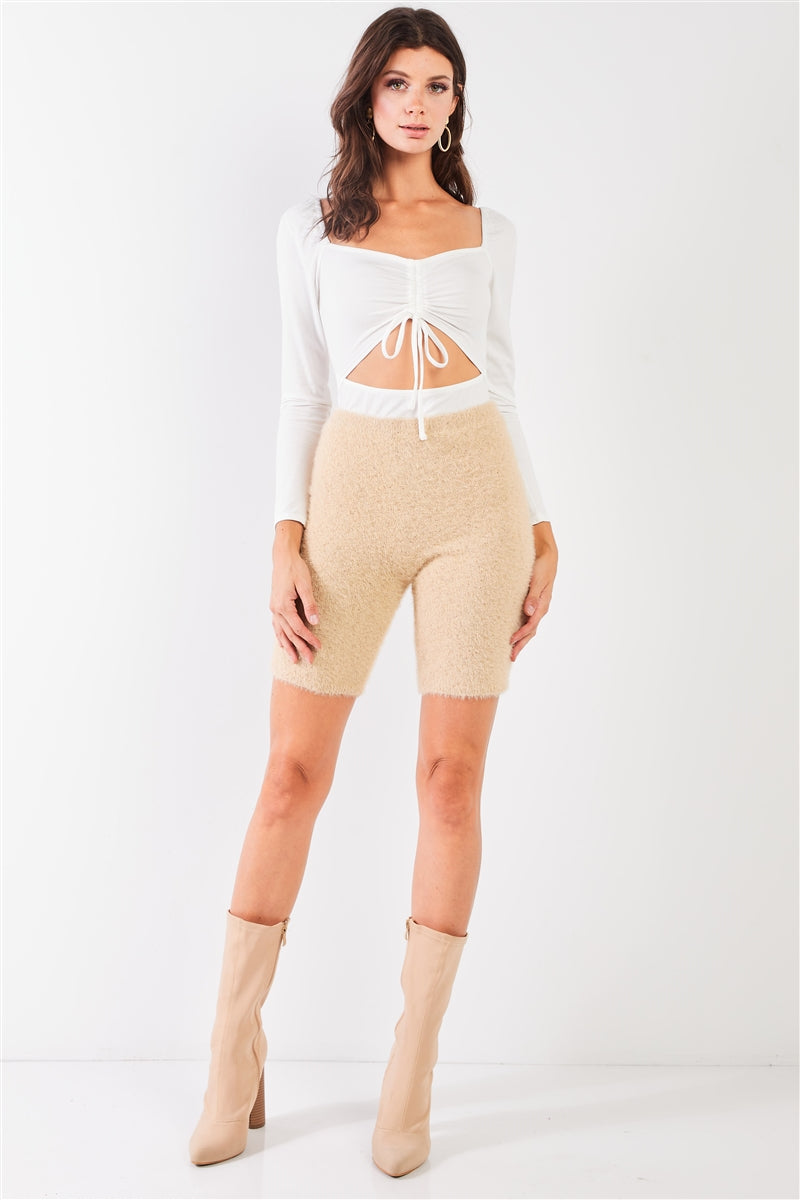 Beige Knit Biker Shorts