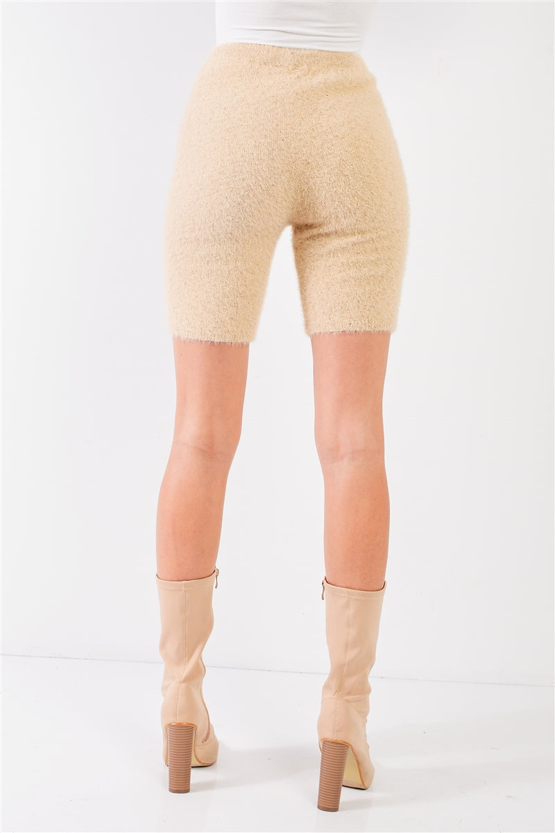 Beige Knit Biker Shorts