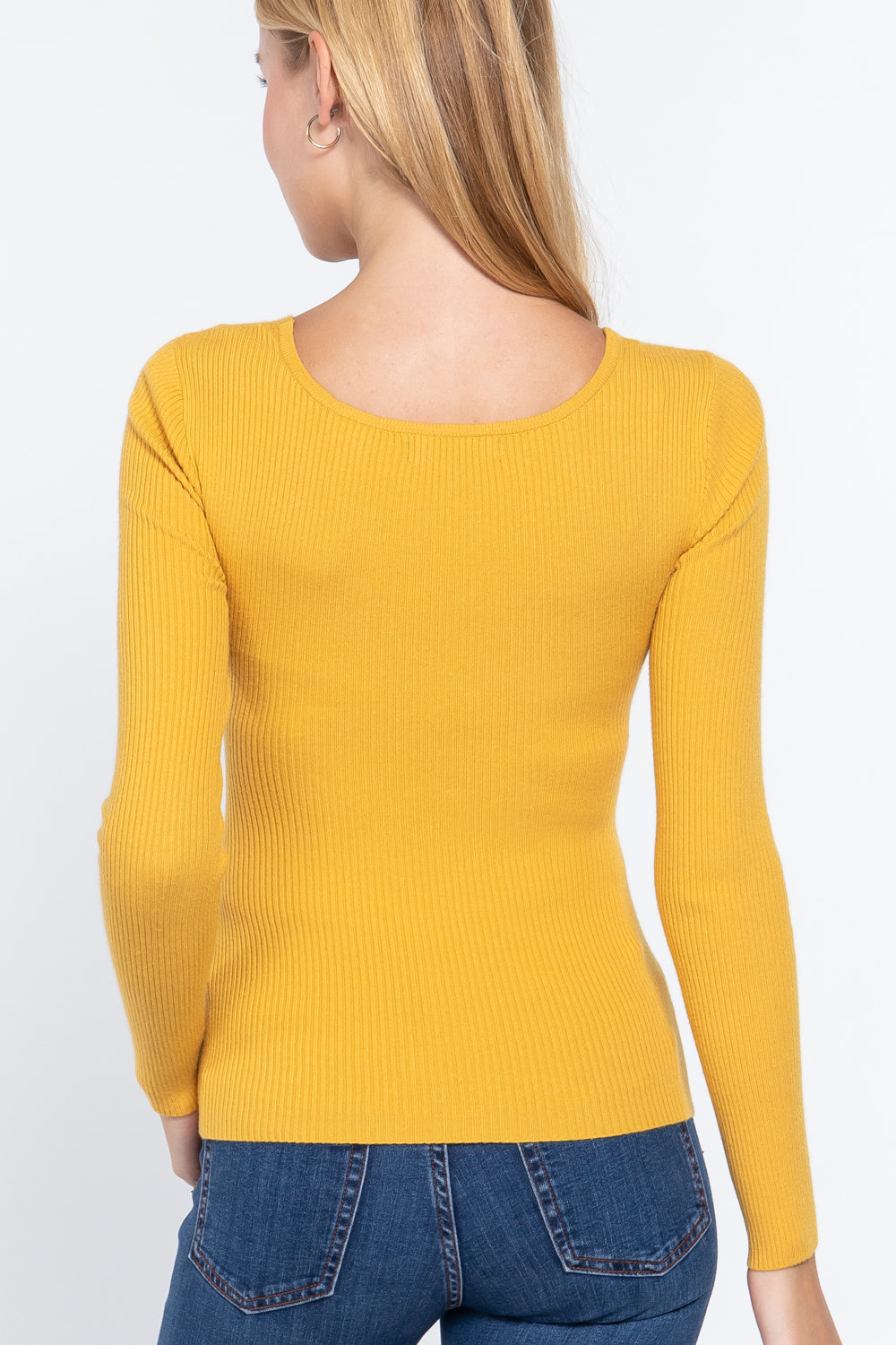 Long Slv V-neck Knotted Sweater