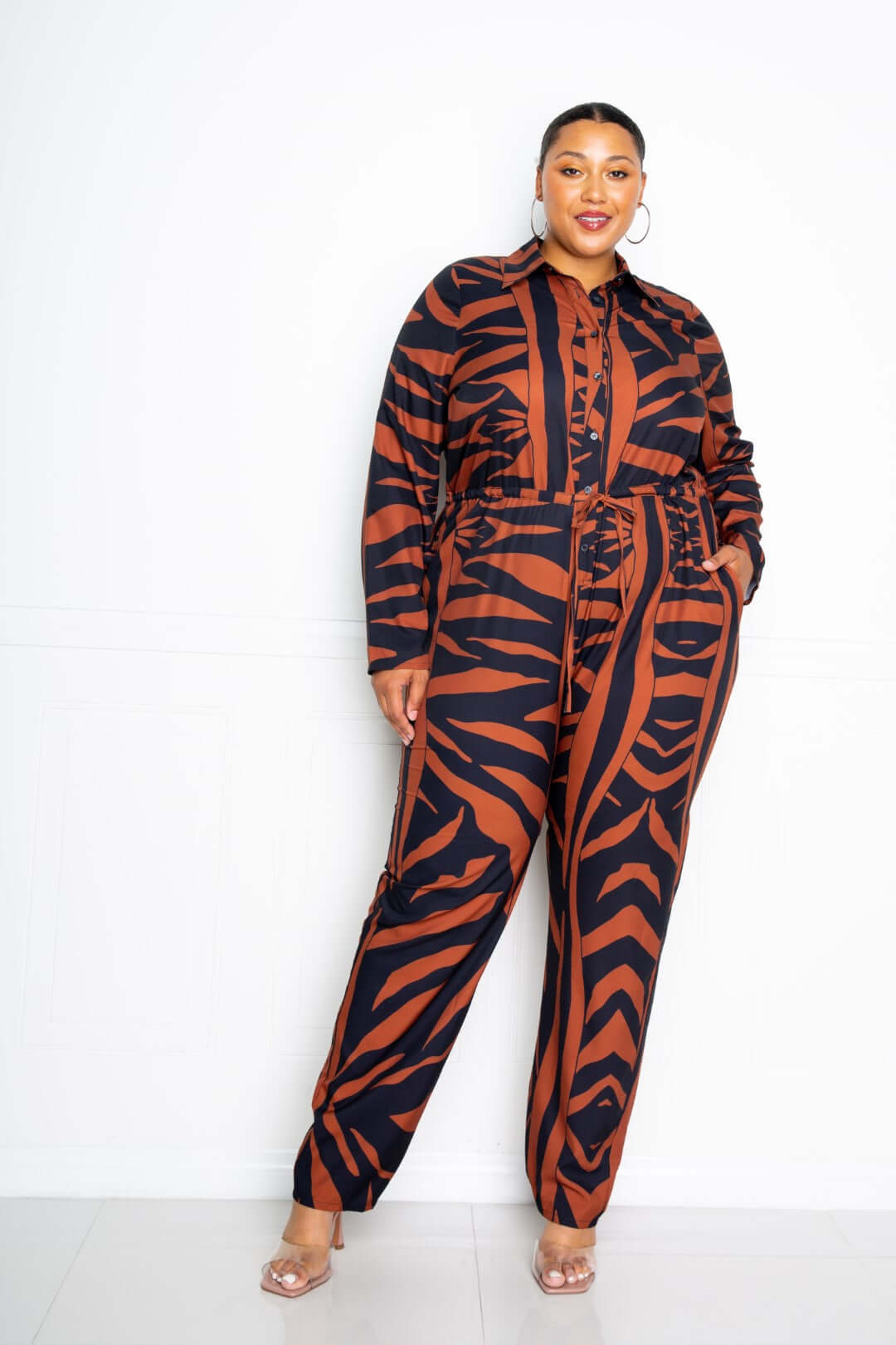 Button Up Long Sleeve Jumpsuit - The Diva Goddess