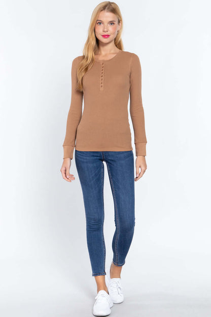 Long Slv Henley Thermal Top - The Diva Goddess