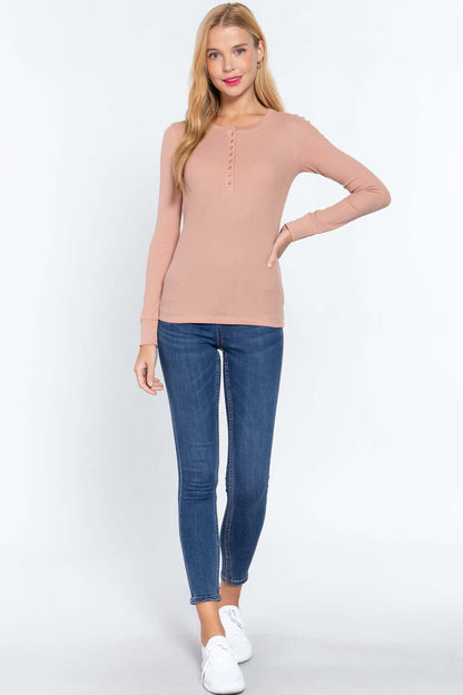 Long Slv Henley Thermal Top - The Diva Goddess