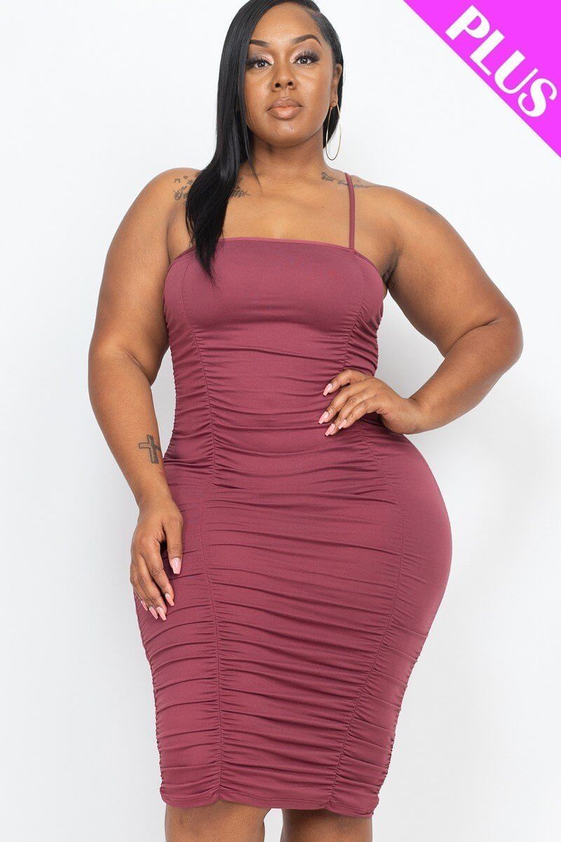 Plus Size Double Ruched Front And Back Detail Mini Dress - The Diva Goddess