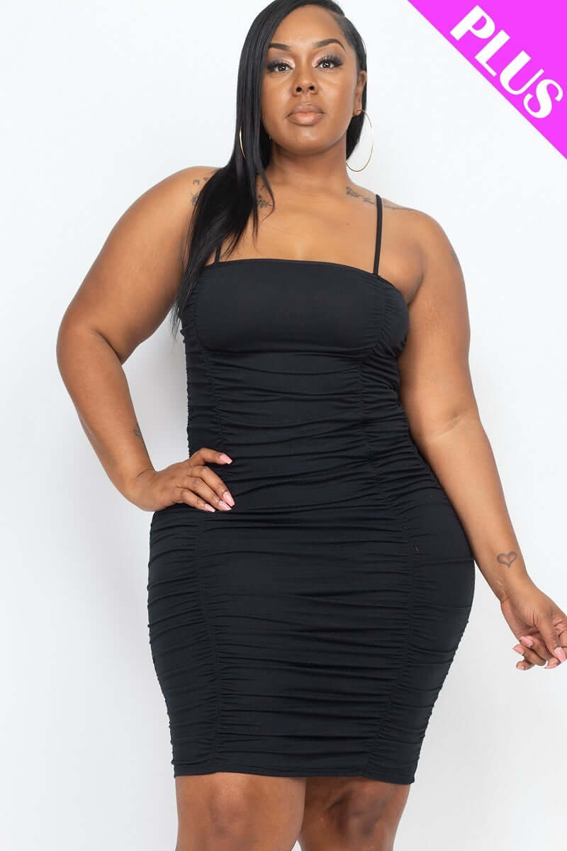 Plus Size Double Ruched Front And Back Detail Mini Dress - The Diva Goddess