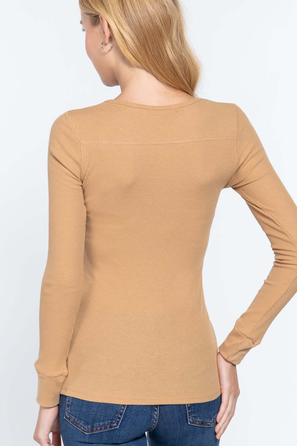 Long Slv V-neck Placket Thermal Top - The Diva Goddess