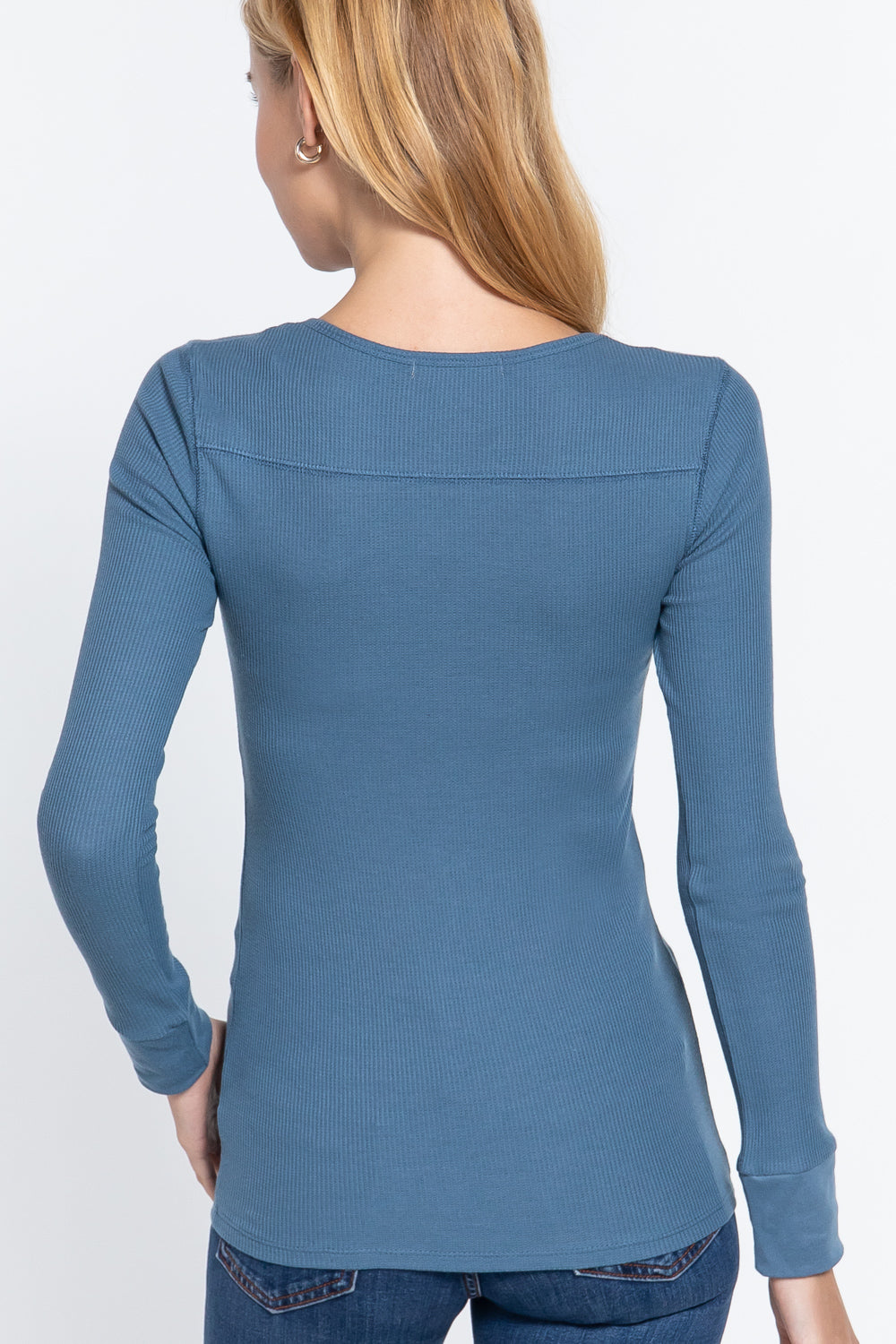 Long Slv V-neck Placket Thermal Top