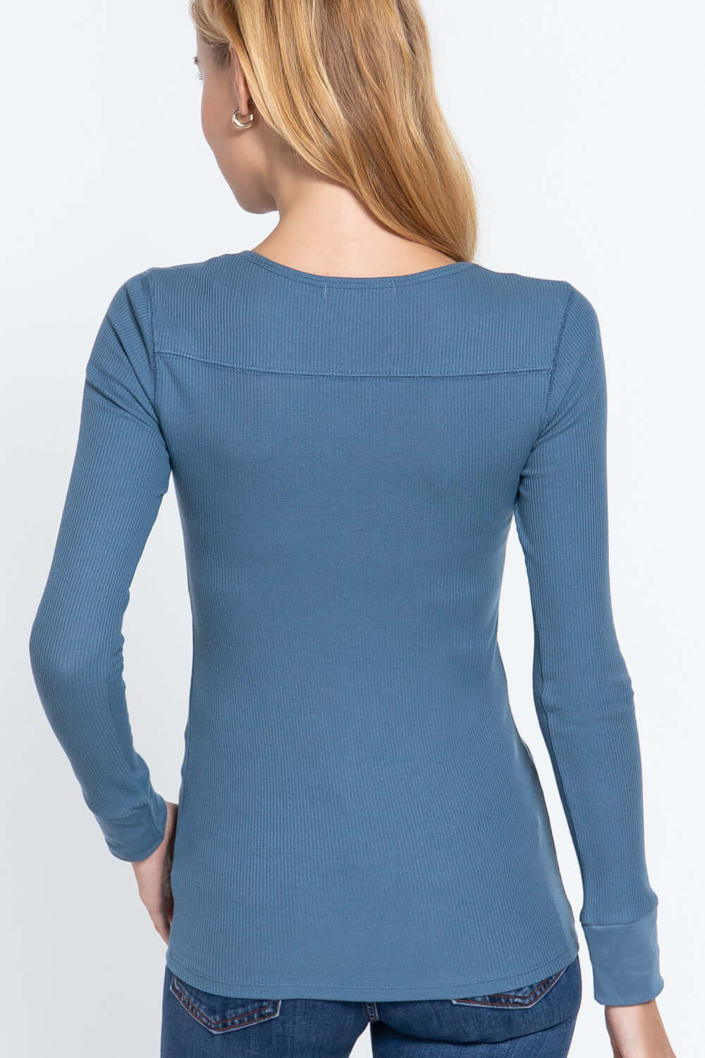 Long Slv V-neck Placket Thermal Top - The Diva Goddess