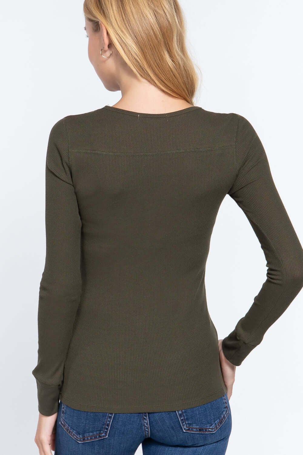 Long Slv V-neck Placket Thermal Top - The Diva Goddess