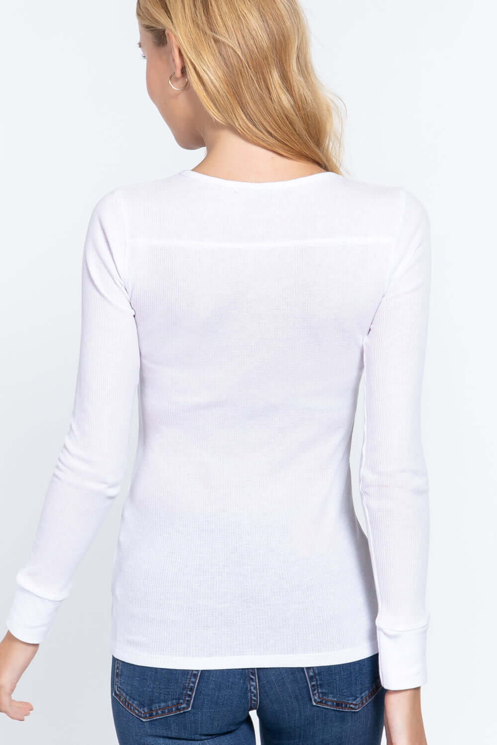 Long Slv V-neck Placket Thermal Top - The Diva Goddess