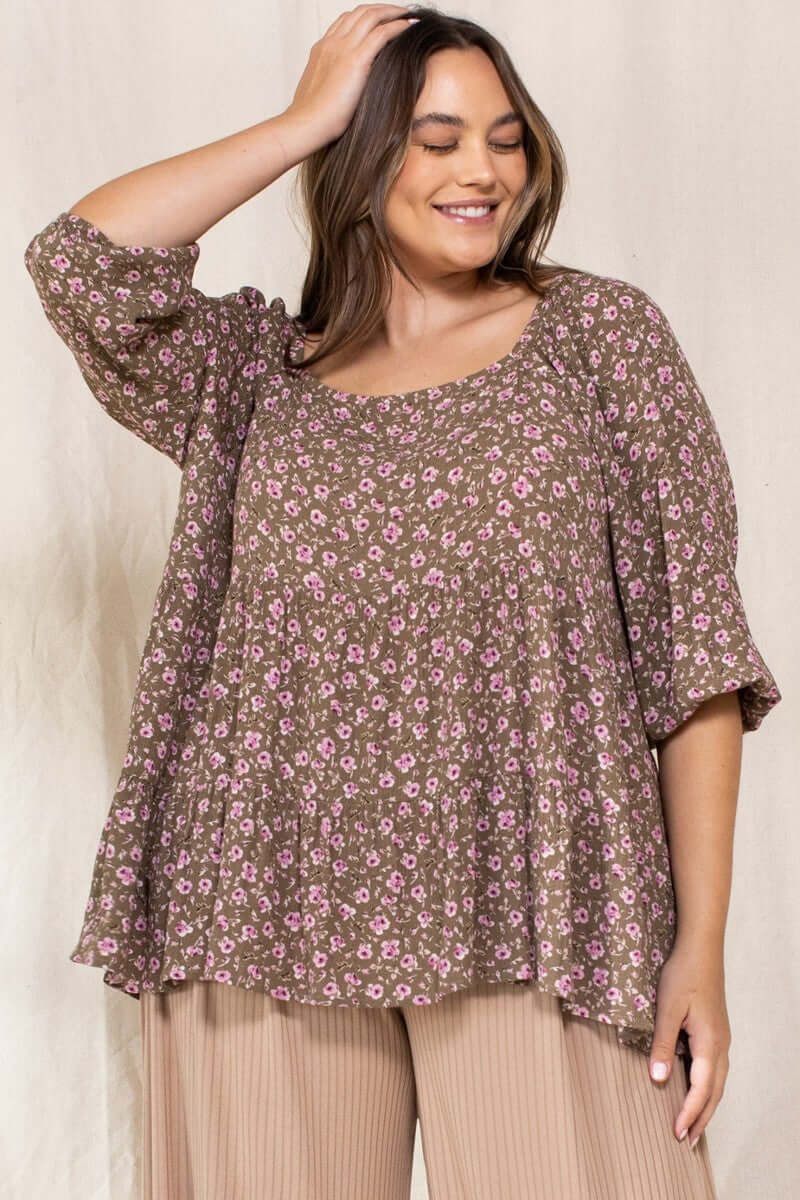 Tiny Floral Printed Square Neckline Top - The Diva Goddess