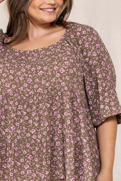 Tiny Floral Printed Square Neckline Top - The Diva Goddess