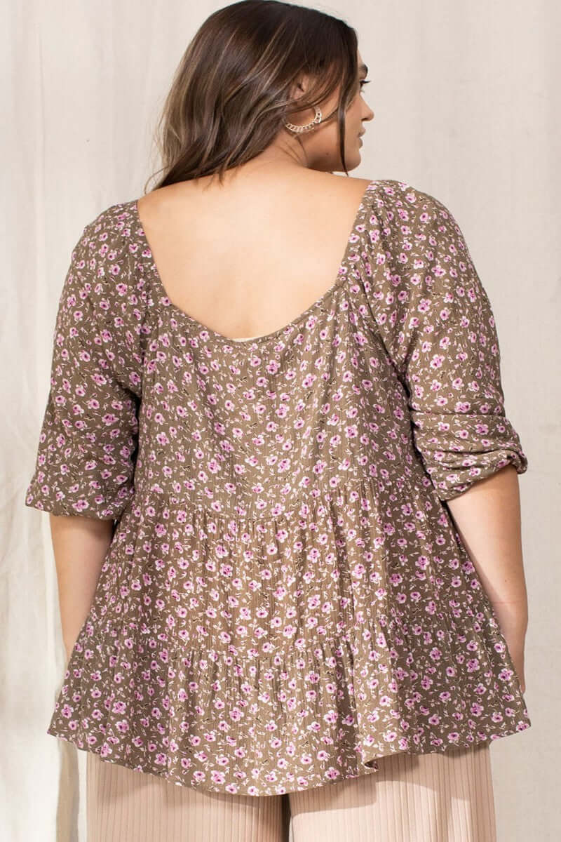 Tiny Floral Printed Square Neckline Top - The Diva Goddess