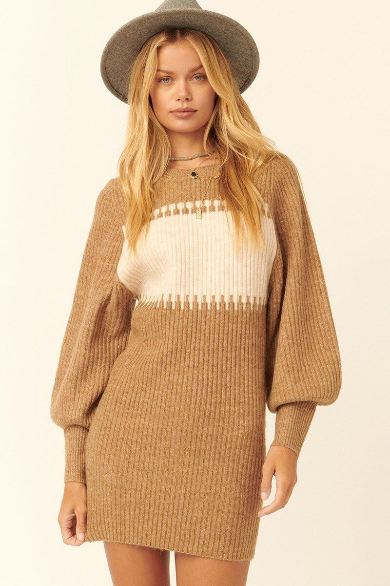 A Ribbed Knit Sweater Mini Dress - The Diva Goddess