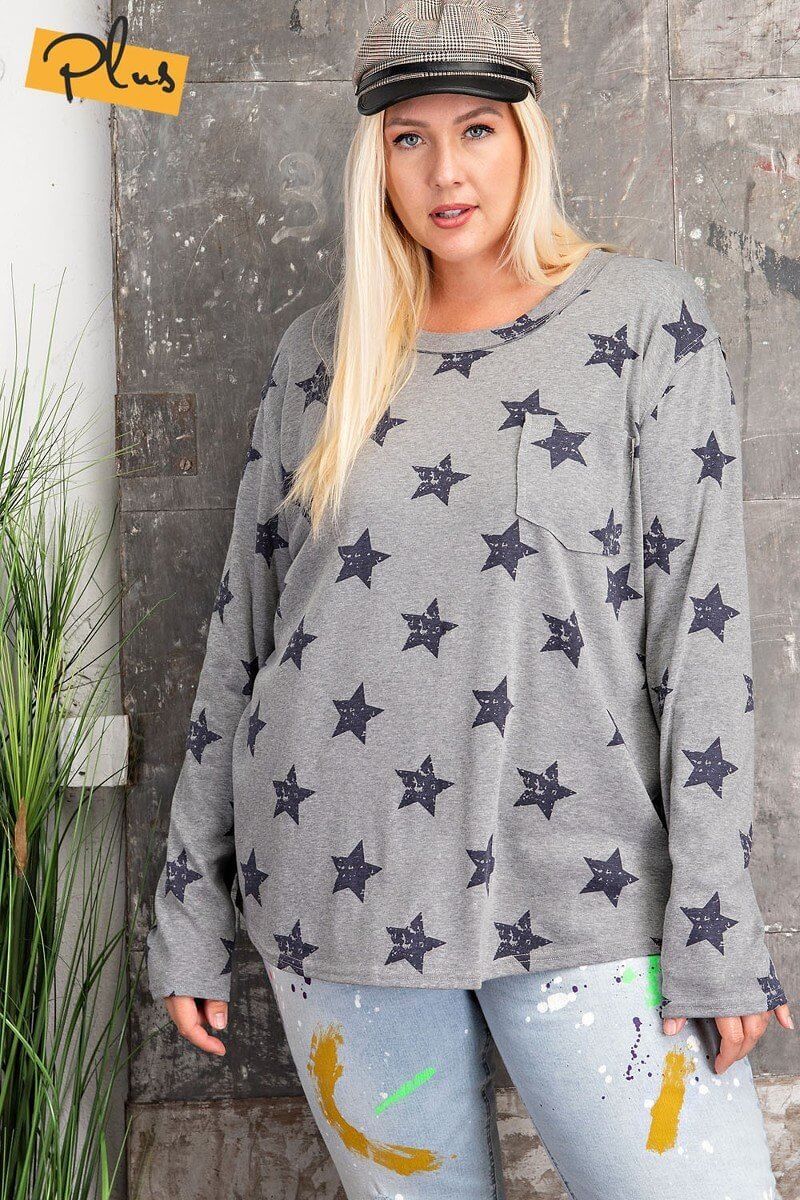 Plus Size Star Printed Poly Rayon Loose Fit Top - The Diva Goddess