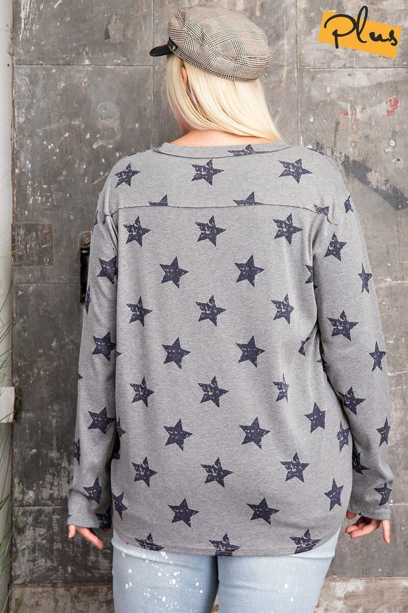 Plus Size Star Printed Poly Rayon Loose Fit Top - The Diva Goddess