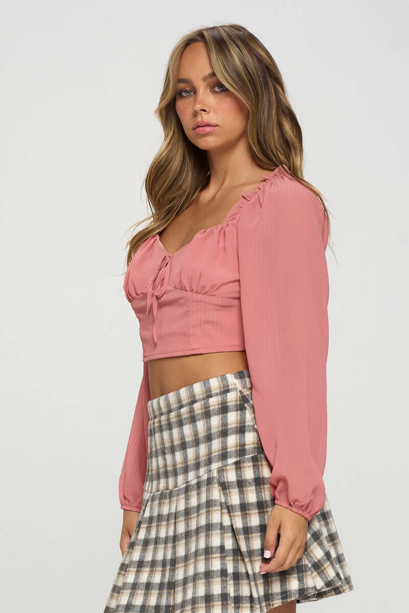 Smocked Long Sleeves Crop Top - The Diva Goddess