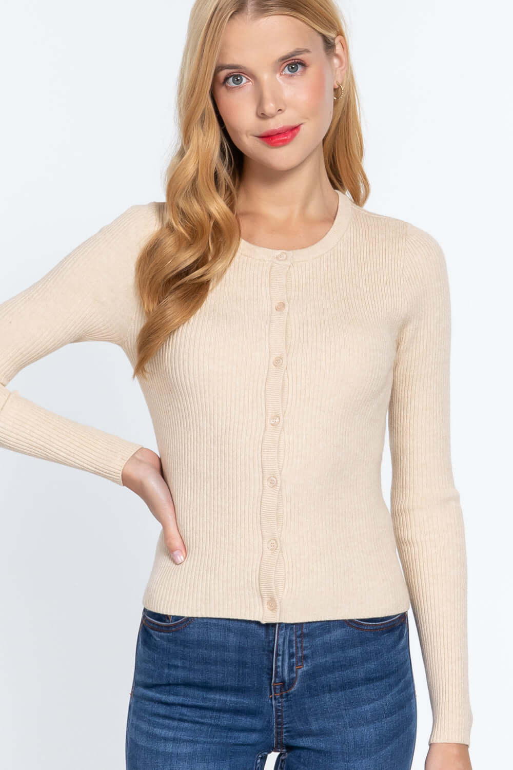 Long Slv Crew Neck Basic Cardigan - The Diva Goddess