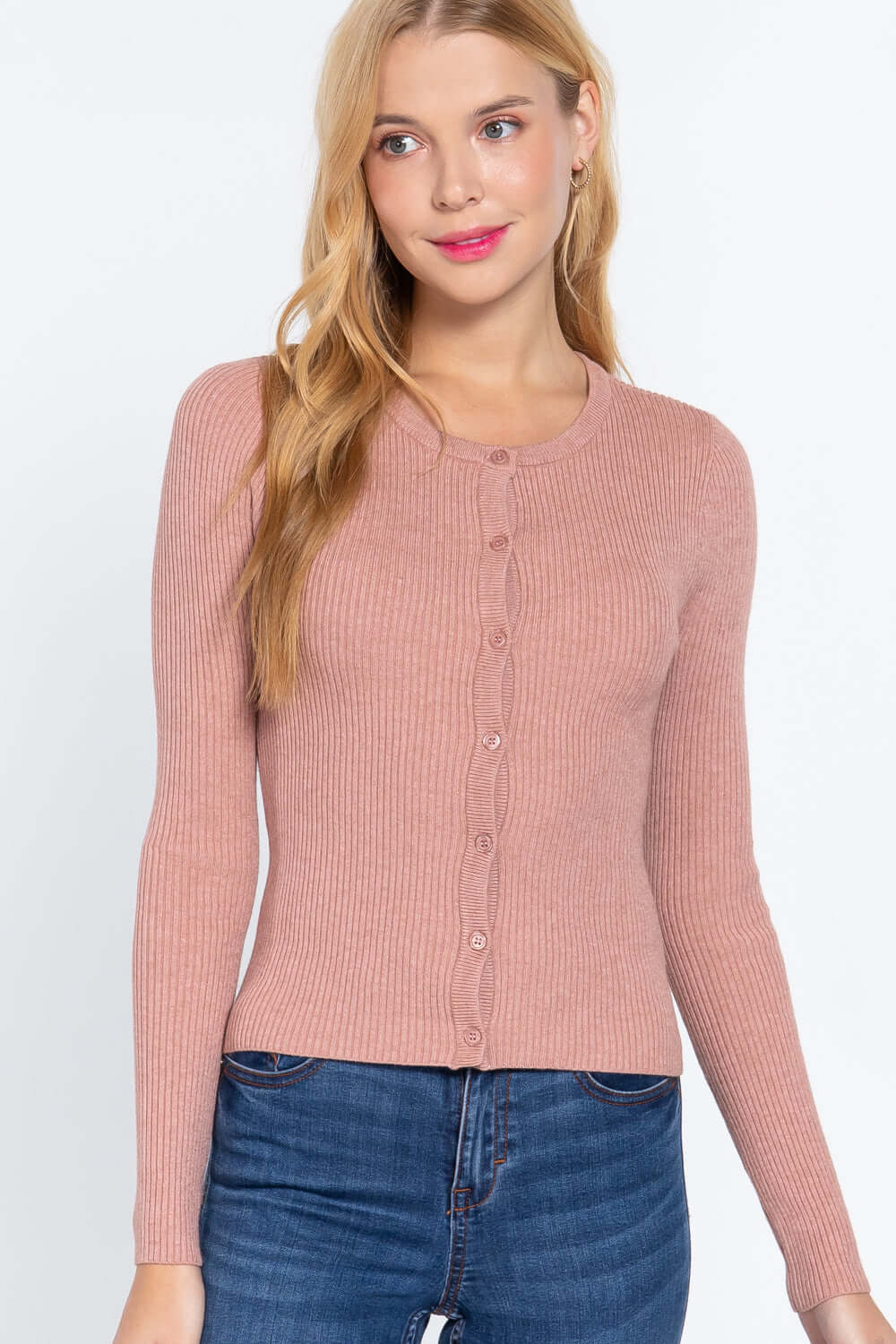 Long Slv Crew Neck Basic Cardigan - The Diva Goddess