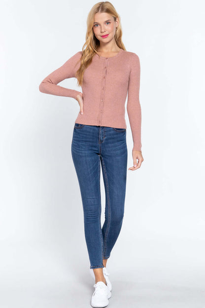 Long Slv Crew Neck Basic Cardigan - The Diva Goddess