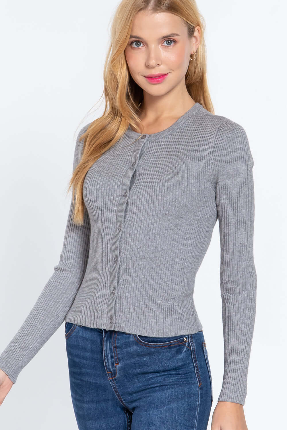 Long Slv Crew Neck Basic Cardigan - The Diva Goddess